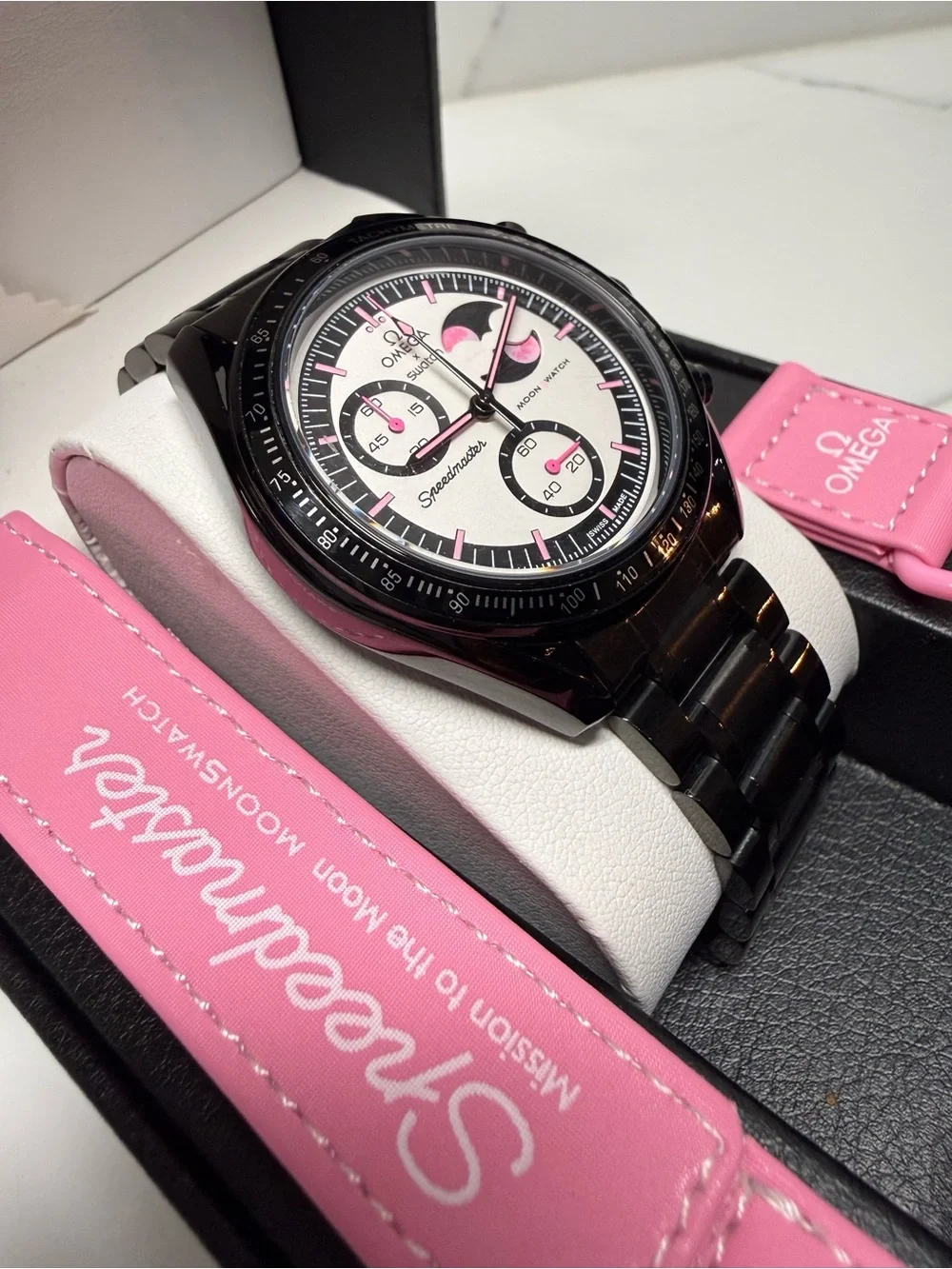MoonSwatch MOD Mission to the PINK MOONPHASE on Stainless Steel